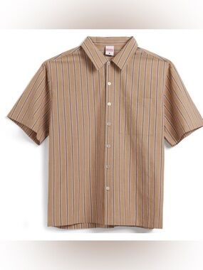 Birdwell Beach Britches Solana Striped Button Down Shirt XXL Tan Brown